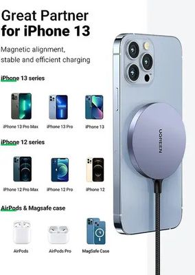 Cargador Inalámbrico Magnético / 15W / Tecnología MagSafe / Certificación MFM / Qi / Cable Trenzado 1.5 m (4.9 ft)